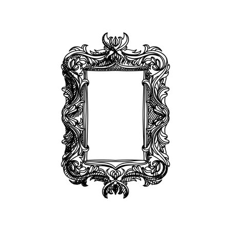 Retro frame, monochrome hand drawn vector illustration.のイラスト素材