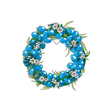 Easter wreath with easter eggs hand drawn vintage sketch illustration.のイラスト素材