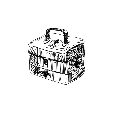 Medicine bag, retro black and white hand drawn illustration.のイラスト素材