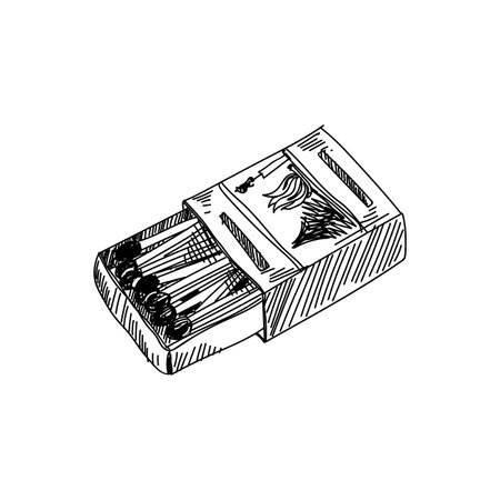 Open matchbox hand drawn black and white vector illustration.のイラスト素材