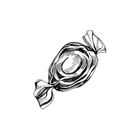 Wrapped candy, retro hand drawn vector illustration.のイラスト素材
