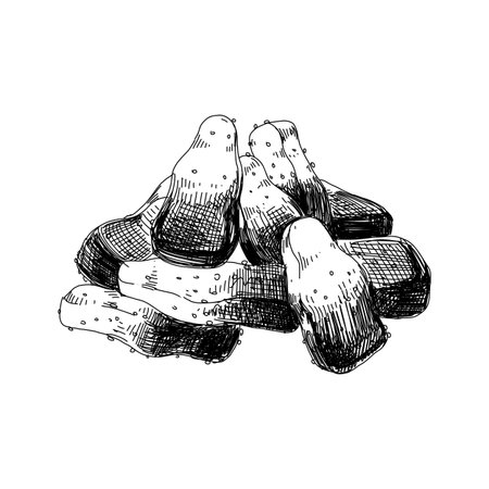 Cola bottle jelly candy heap, retro hand drawn vector illustration.のイラスト素材