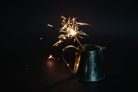 sparklers on a black background.in the nightの写真素材
