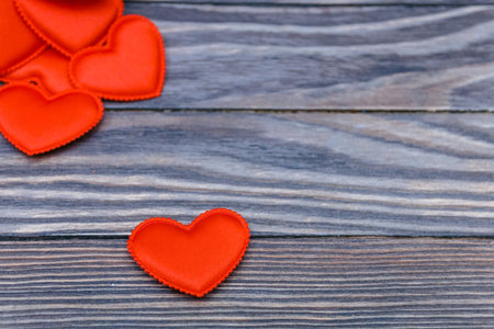 Valentines day. Valentines day greeting card. Heart on a wooden background. Heart of love.の写真素材