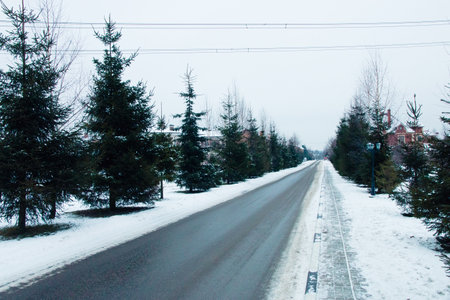 Winter Road. the surroundings of the village in the winter.の写真素材