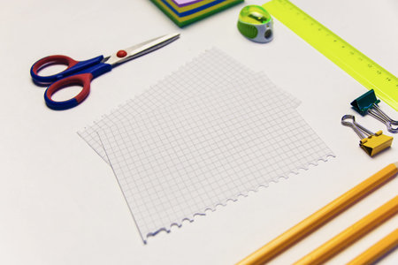 record sheets, scissors, pencils and other stationery. Office theme
