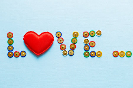 the word love collection of stationery multicolored buttonsの写真素材