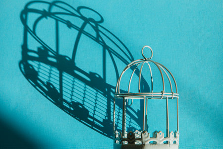 small decorative cage white on a blue background.の写真素材