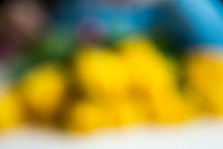 too blur image of bouqet yellow tulips with offset effect.の写真素材