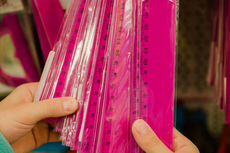 purchase of office supplies, selection of pink lines.の写真素材