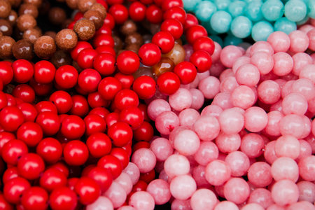 Lot of colorful beads on Indonesian market handmade.jewelleryの写真素材