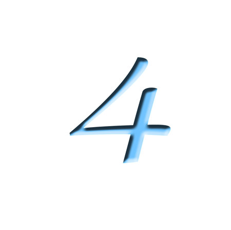 Blue number 4 represents isolated textured letters on white background. Illustration.