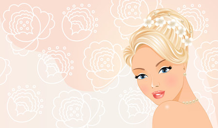 Portrait of a beautiful bride on colourful backgroundのイラスト素材