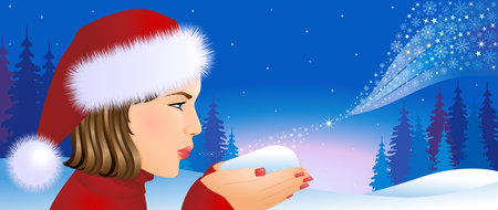 Santa girl on Christmas backgroundのイラスト素材