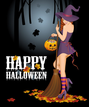 Halloween background with witch. Vector illustration.のイラスト素材
