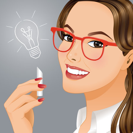 New idea. Portrait of young woman who understood how to solve difficult problem.のイラスト素材