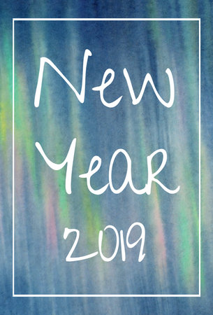 Watercolor winter landscape norden ligts. Happy New Year and Christmasの写真素材