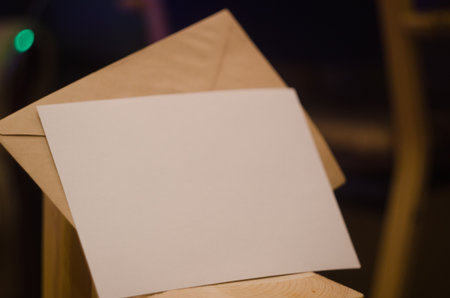 Christmas mock up greeting card or New Year  on vintage wood  on night  bokeh backgroundの写真素材