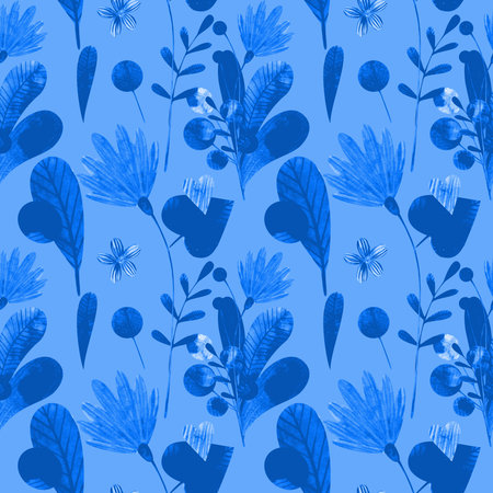 seamless pattern with cute watercolor illustration of stylized flowers. Ideal for printing on fabric and wallpaperの写真素材