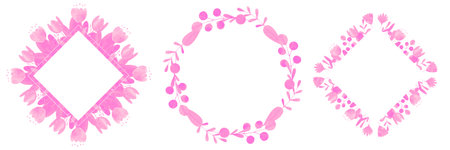 set drawn by hands watercolor frames of stylized flowers. Excellent for posters, wedding invitations and cardsの写真素材