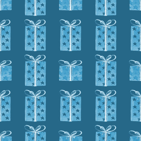 Christmas holiday present composition. Gift, christmas new year and sale concept seamless pattern blue colorの写真素材