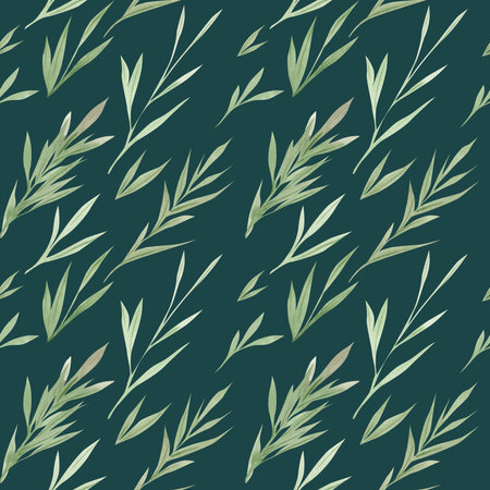 Watercolor greenery leaves seamless pattern. Summer floral plant watercolor background. Green plant. Hand drawn botanical natural illustration. Watercolor leaf backdrop art designの写真素材