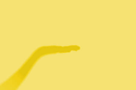 Concept modern abstract background of shadows hand on a wall. Illuminating Color Of The Year 2021.