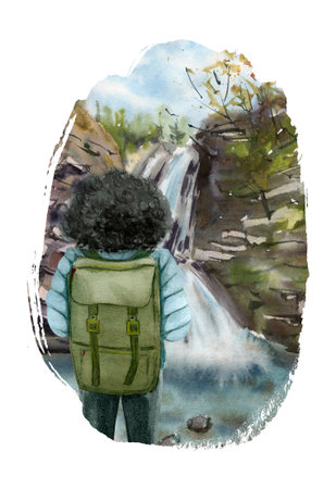 Set group of young tourists traveling people with travel bag backpack and map, going on vacation trip. Travelers portrait collection .Travel and tourism conceptの写真素材