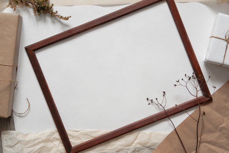 Christmas Zero waste mockup card, eco friendly packaging. Ecological Christmas holiday concept, eco decor.の写真素材