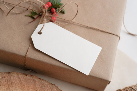 Christmas Zero waste mockup card, eco friendly packaging. Ecological Christmas holiday concept, eco...