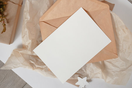 Christmas Zero waste mockup card, eco friendly packaging. Ecological Christmas holiday concept, eco decorの写真素材