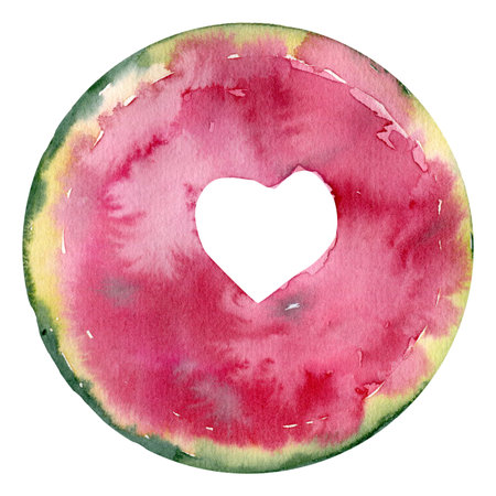 Hand drawn watercolor juicy watermelon sliceの写真素材