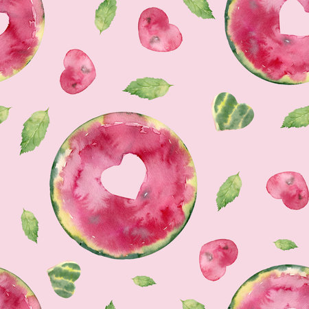 Watercolor seamless pattern with sweet juicy watermelonの写真素材