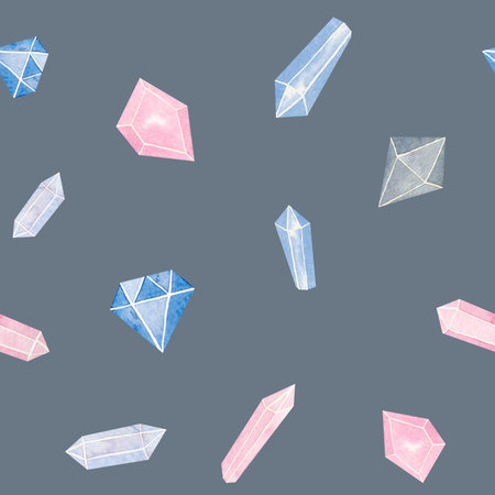 Hand-drawn watercolor seamless pattern with crystals.の写真素材