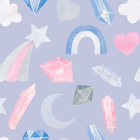 Hand-drawn watercolor seamless pattern with crystals.の写真素材