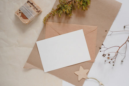 Christmas Zero waste mockup card, eco friendly packaging. Ecological Christmas holiday concept, eco...