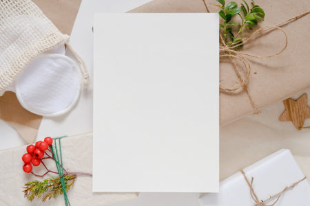 Christmas Zero waste mockup card, eco friendly packaging. Ecological Christmas holiday concept, eco decorの写真素材
