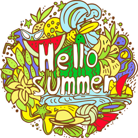summer theme doodles and letteringのイラスト素材