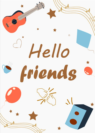 card - summer invitation, flyer, advertisement, with items on the theme of summer vacationのイラスト素材