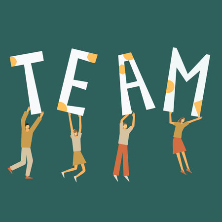 team of young people jumping up with letters teamのイラスト素材