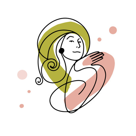 Abstract poster with minimal woman in hat. Lline drawing.のイラスト素材