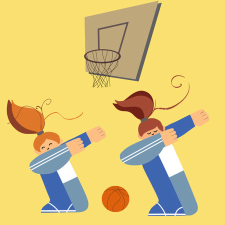 two girls doing dab gesture, victory, teamwork, sports, basketballのイラスト素材