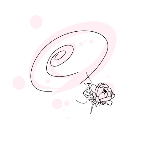 Abstract hand drawing woman in hat, ice cream rose, logo, flowers, line drawing flower logo, wedding florist logo, sketchのイラスト素材