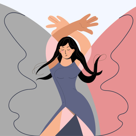Dancing girl - butterfly, in a blue dress, independent, female power, freedom of expression.のイラスト素材