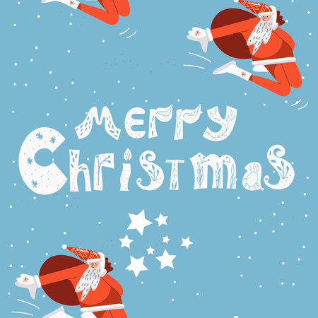 Seamless Christmas pattern Santa Claus in flight.のイラスト素材