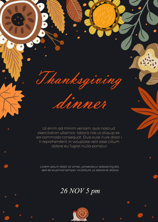 Invitations for Thanksgiving Dinner; Family Dinner; Happy Autumn.のイラスト素材