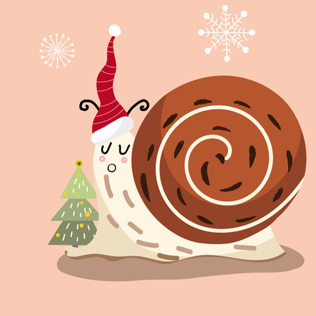 Snail in a Santa hat, with a Christmas tree, Christmas.のイラスト素材