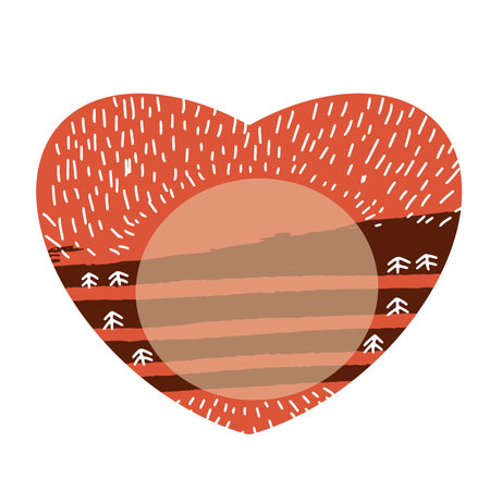 Decorative abstract heart in Scandinavian style, hugge, hygge, with a circle inside, suitable for design decoration for Valentine's Day, Christmas, birthday, wedding, declaration of love.のイラスト素材