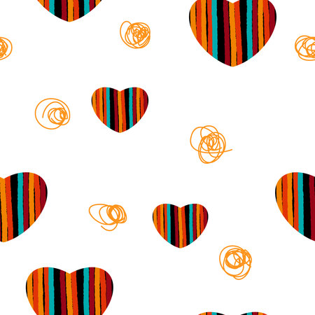 Seamless pattern with decorative abstract heart striped, scribble.