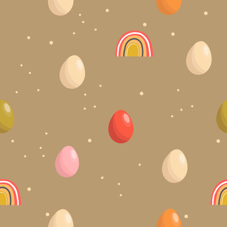 Seamless pattern with eggs and rainbow, Happy easter background, digital paper, wrapping.のイラスト素材